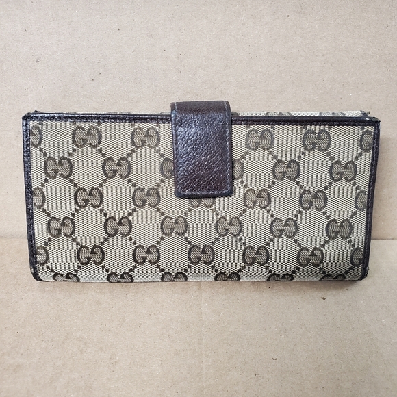 Gucci Monogram GG Long Continental Flap bifold wallet dark brown beige authentic - Picture 2 of 11
